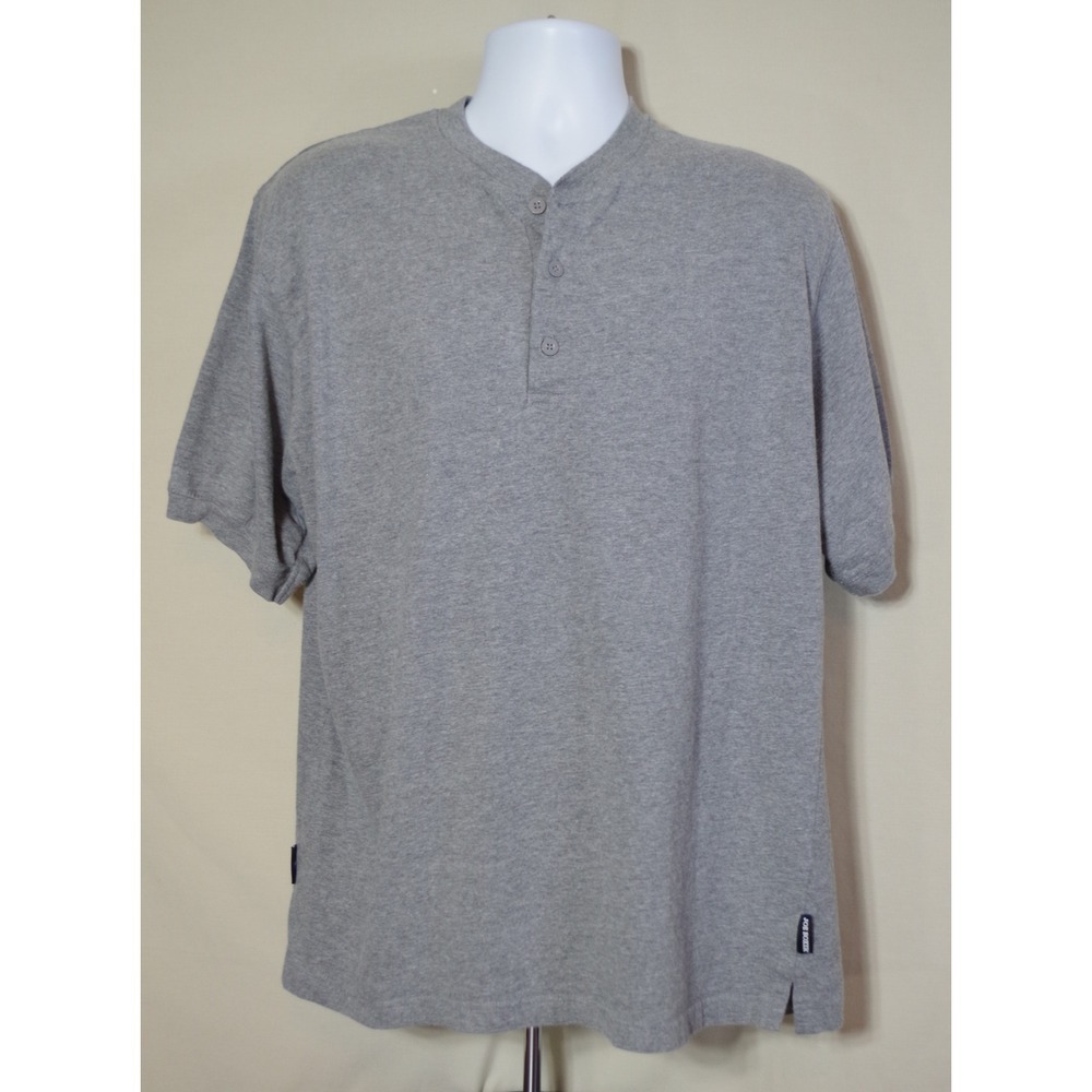 Joe Boxer Men's XL Henley Shirt Gray Short Sleeve Cotton Blend 3-Button Top